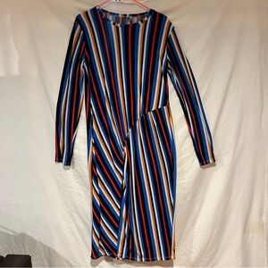 Zara Colorful Striped Long Sleeve midi Dress